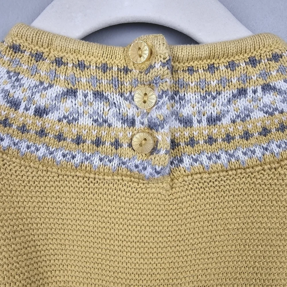 Fair Isle Cable Knit Sweater Dress And Beret Hat Yellow Gray Baby Girl's‎ 6-9 M